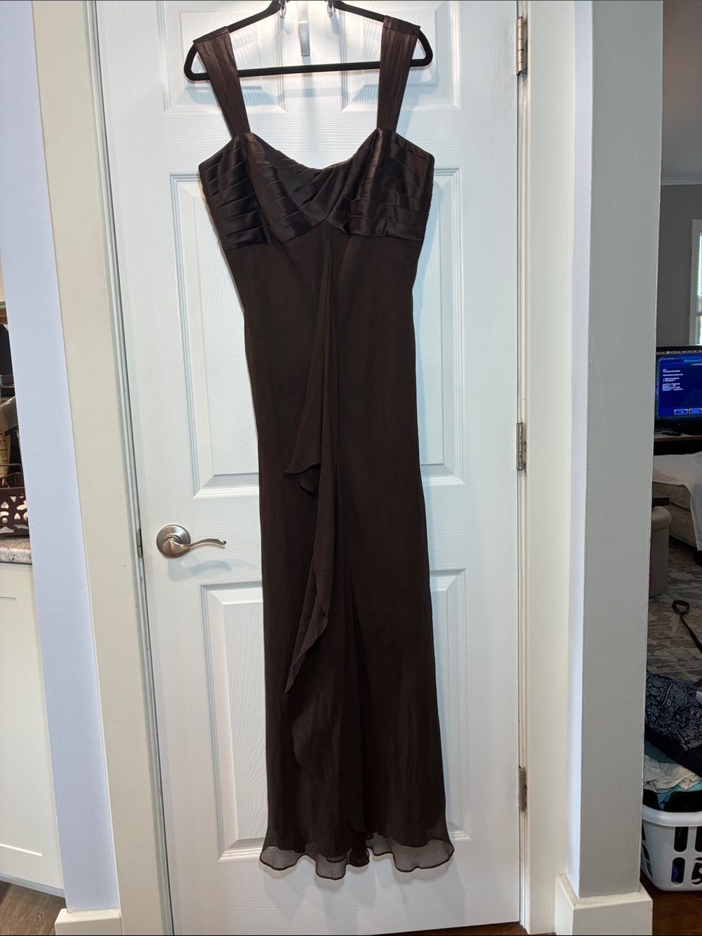 Talbots Dark Brown Sleeveless Maxi Dress with Pleated Bodice